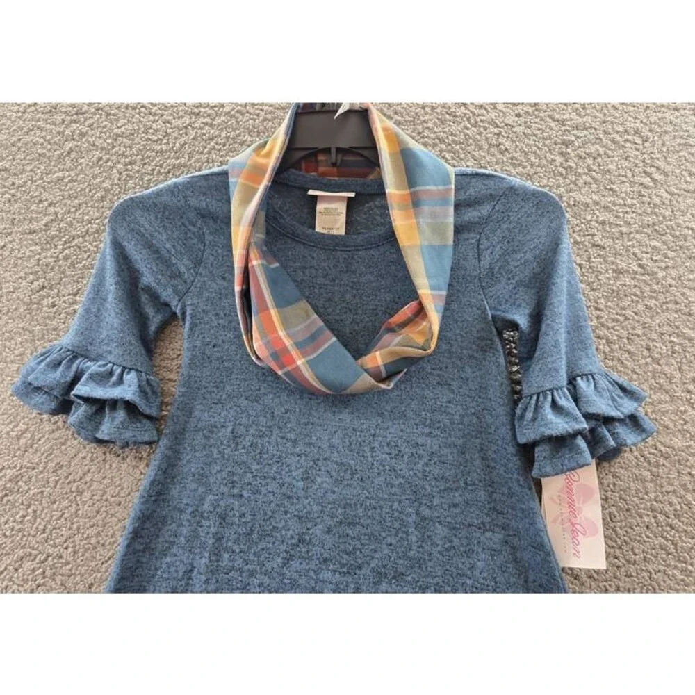 Bonnie Jean Double Bell Sleeves Knit Dress & Matching Scarf Set Girls 10 Blue